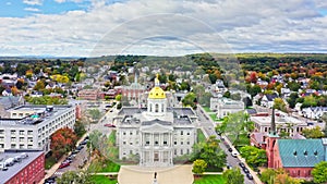 Aerial revealing shot of the New Hampshire Capitol.