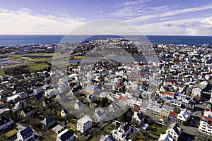 Aerial of Reykjavik capital of Iceland