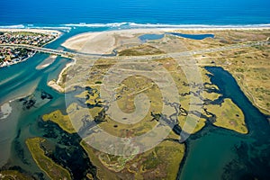 Aerial of river lagoon in South Africa