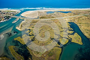 Aerial of river lagoon in South Africa photo