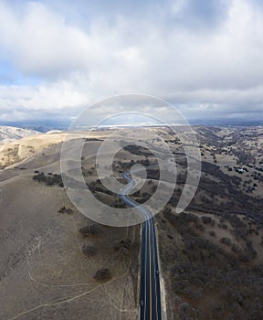 Aerial of Road and Beautiful Rural Landscape in California