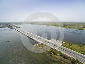 Aerial road on lake