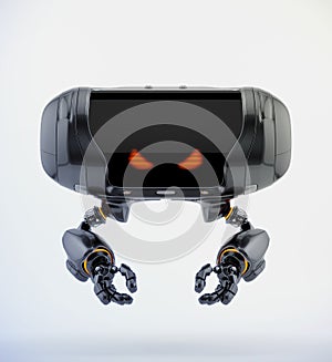 Aerial robot toy with red eyes, 3d rendering