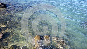 Aerial Of Rocks Out Of Water On Stoney Seabed