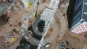 Aerial roof of multistory building on construction site