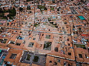 aerial of rooftops in Cuzco Peru