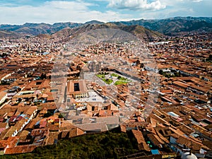 aerial of rooftops in Cuzco Peru