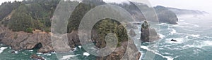 Aerial of Rugged and Forested Oregon Coastline