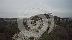 Aerial of ruins of the ancient city Mangup Kale. Crimea.