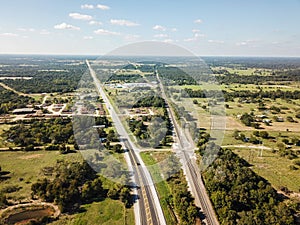 Aerial of Rural Sommervile, Texas in between Austin and Houston