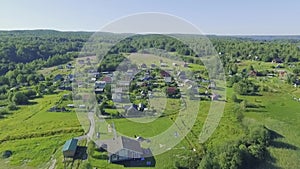 Aerial rural view of houses in counrtyside