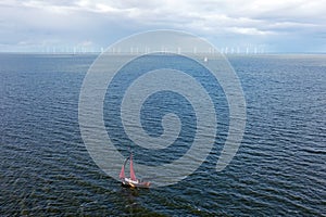 Aerial from sailing on the IJsselmeer in the Netherlands