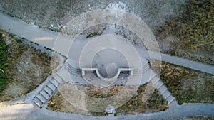 Aerial of Salomon's Memorial with stairs raising next to it in the middle of Box Hill, Surrey