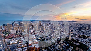 Aerial of San Francisco at sunset