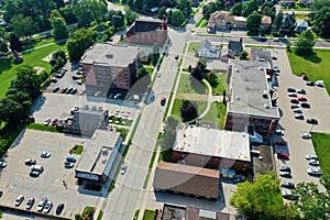 Aerial scene of downtown Ingersoll, Ontario, Canada