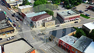 Aerial scene of downtown Ingersoll, Ontario, Canada 4K