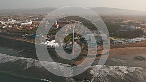 Aerial scene of Gran Canaria tourist town with Maspalomas Lighthouse