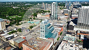 Aerial scene of Kitchener, Ontario, Canada on spring day