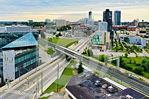 Aerial scene of Kitchener, Ontario, Canada in summer