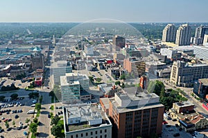 Aerial scene of the London, Ontario, Canada city center