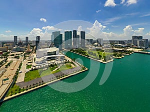 Aerial scene Miami American Airlines Arena and Museum Park