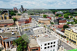 Aerial scene of Waterloo, Ontario, Canada city center