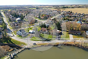 Aerial scene of Wellesley, Ontario, Canada on a fine day