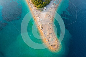 Aerial scene of Zlatni rat beach on BraÃÂ island, Croatia photo