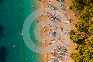 Aerial scene of Zlatni rat beach on BraÄ island, Croatia