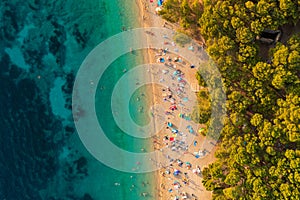 Aerial scene of Zlatni rat beach on BraÄ island, Croatia