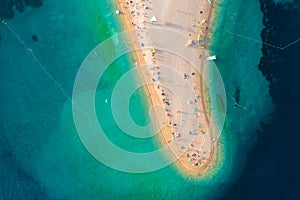 Aerial scene of Zlatni rat beach on BraÄ island, Croatia