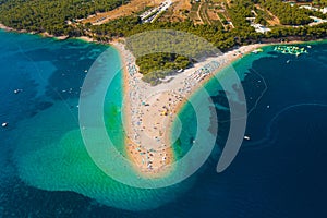 Aerial scene of Zlatni rat beach on BraÃÂ island, Croatia photo