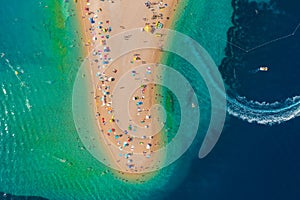 Aerial scene of Zlatni rat beach on BraÃÂ island, Croatia photo