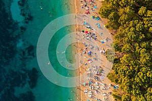 Aerial scene of Zlatni rat beach on BraÃÂ island, Croatia photo