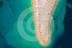 Aerial scene of Zlatni rat beach on BraÃÂ island, Croatia photo