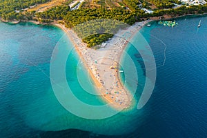 Aerial scene of Zlatni rat beach on BraÃÂ island, Croatia photo