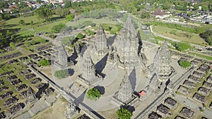 Aerial scenery of ancient Prambanan temple