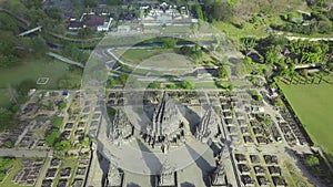 Aerial scenery footage of Prambanan temple