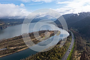 Aerial of Scenic Columbia River in Pacific Northwest