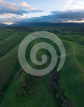Aerial of Scenic, Grass-Covered Hills in Tri-Valley, California
