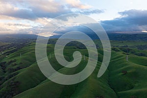 Aerial of Scenic, Green Hills in Tri-Valley, California