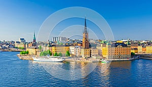 Aerial scenic panoramic view of Stockholm skyline with Old town Gamla Stan