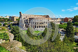 Aerial scenic view of Colosseum in Rome, Italy