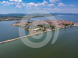 Aerial scenic view of the famous island - town of Aitoliko in Aetolia - Akarnania, Greece is situated in the middle of Messolonghi