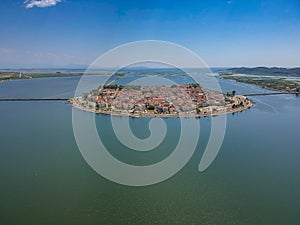 Aerial scenic view of the famous island - town of Aitoliko in Aetolia - Akarnania, Greece is situated in the middle of Messolonghi