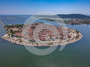 Aerial scenic view of the famous island - town of Aitoliko in Aetolia - Akarnania, Greece is situated in the middle of Messolonghi