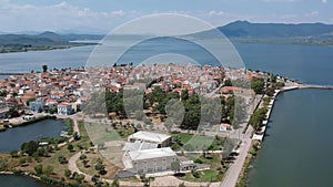 Aerial scenic view of the famous island - town of Aitoliko in Aetolia - Akarnania, Greece is situated in the middle of Messolonghi