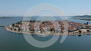 Aerial scenic view of the famous island - town of Aitoliko in Aetolia - Akarnania, Greece is situated in the middle of Messolonghi