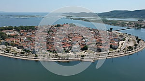 Aerial scenic view of the famous island - town of Aitoliko in Aetolia - Akarnania, Greece is situated in the middle of Messolonghi
