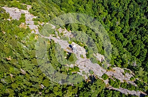 Aerial scenic view of fire observation tower at Bald Mountain Adirondacks